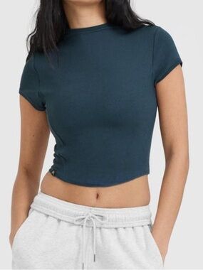 Oner Active Oil Blue Ribbed Short Sleeve Top